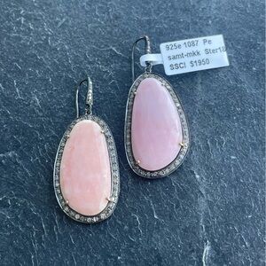 Elegant Pink Opal and Diamond Stone Drop Earrings